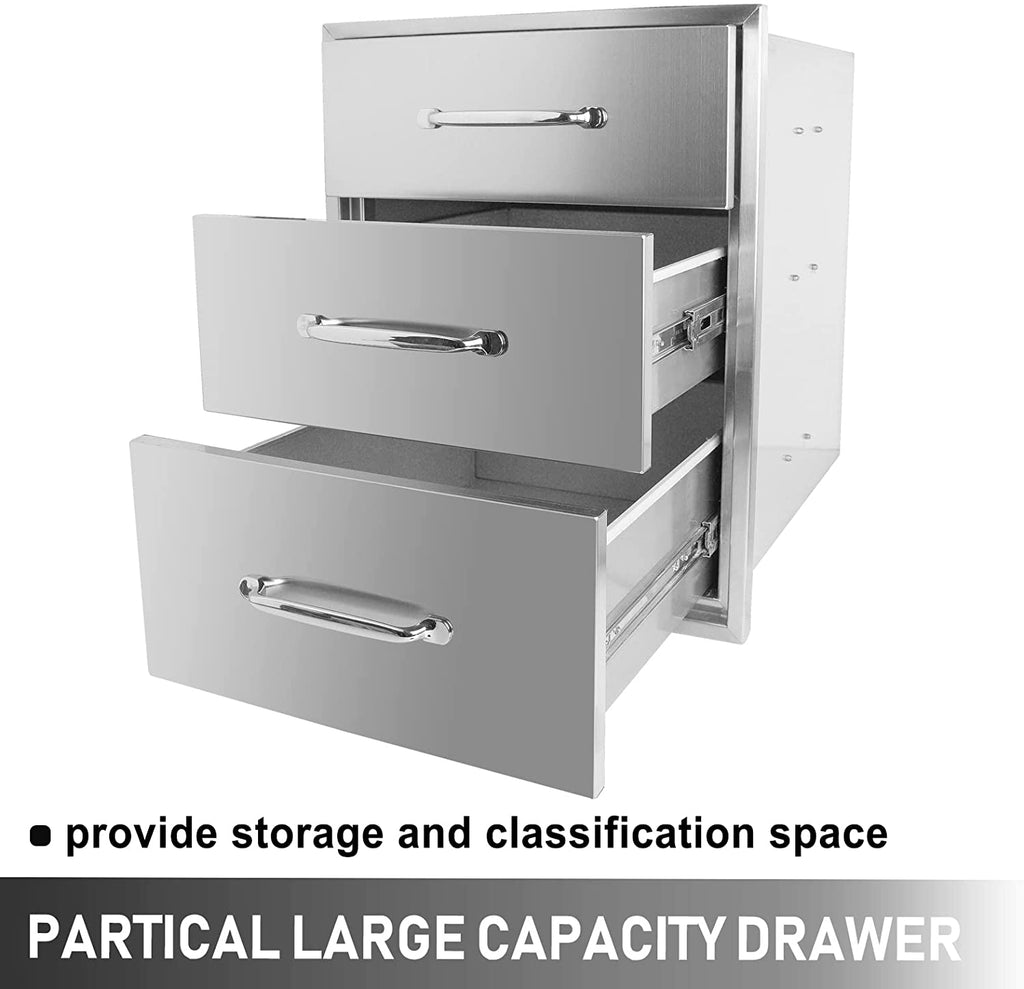 Karpevta Outdoor Kitchen Drawer with Handle W14''XD22''XH20'' Stainless Steel Triple Drawer